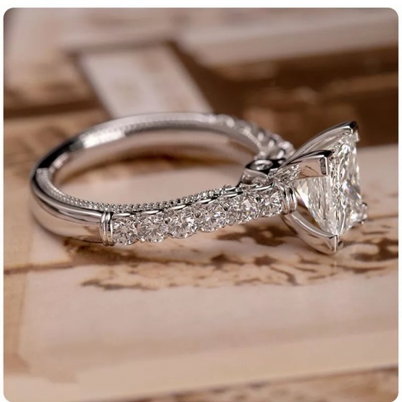 925Silver Wedding Ring Princess Cut White sapphire - Picture 3 of 8